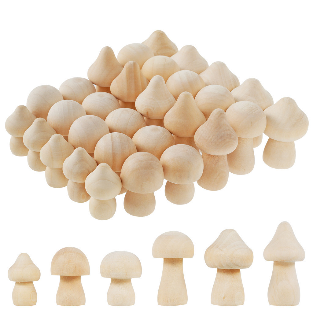 

30pcs Unfinished Wooden Mushroom Natural Wooden Mushroom Set DIY Unpainted Wood Mushroom for Children's Arts Graffiti