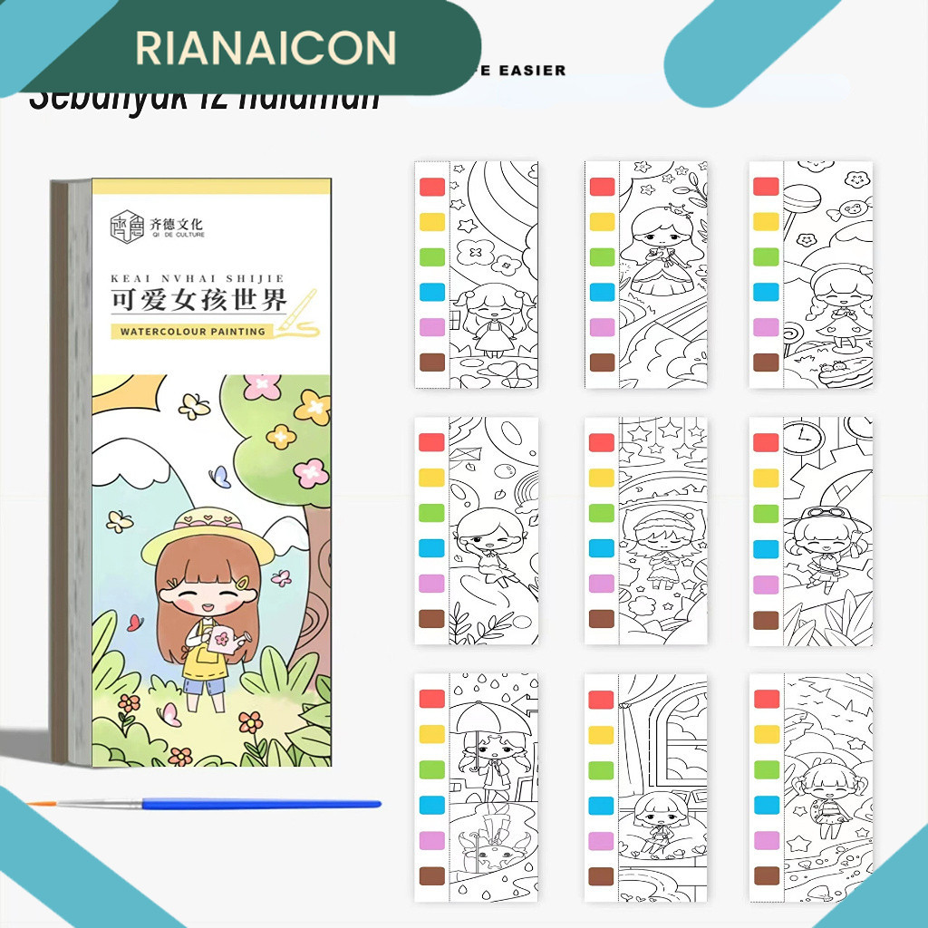 

[RCN] 1 Set Paket Lukis / Paket Melukis anak / Buku Mewarnai Catatan Cat Air Anak-anak / Buku Lukisan Air Warna Terang