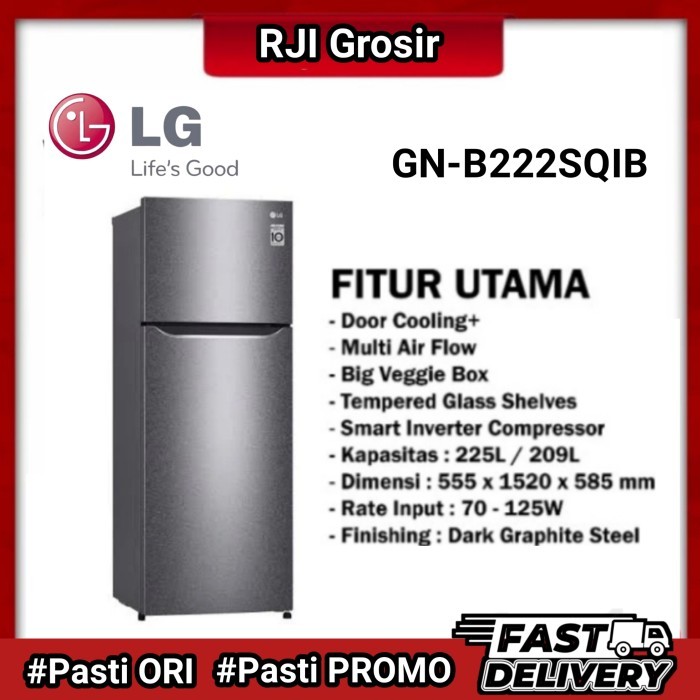 LG Kulkas 2 Pintu 225L GN-B222SQIB Smart Inverter / GN 222SQIB