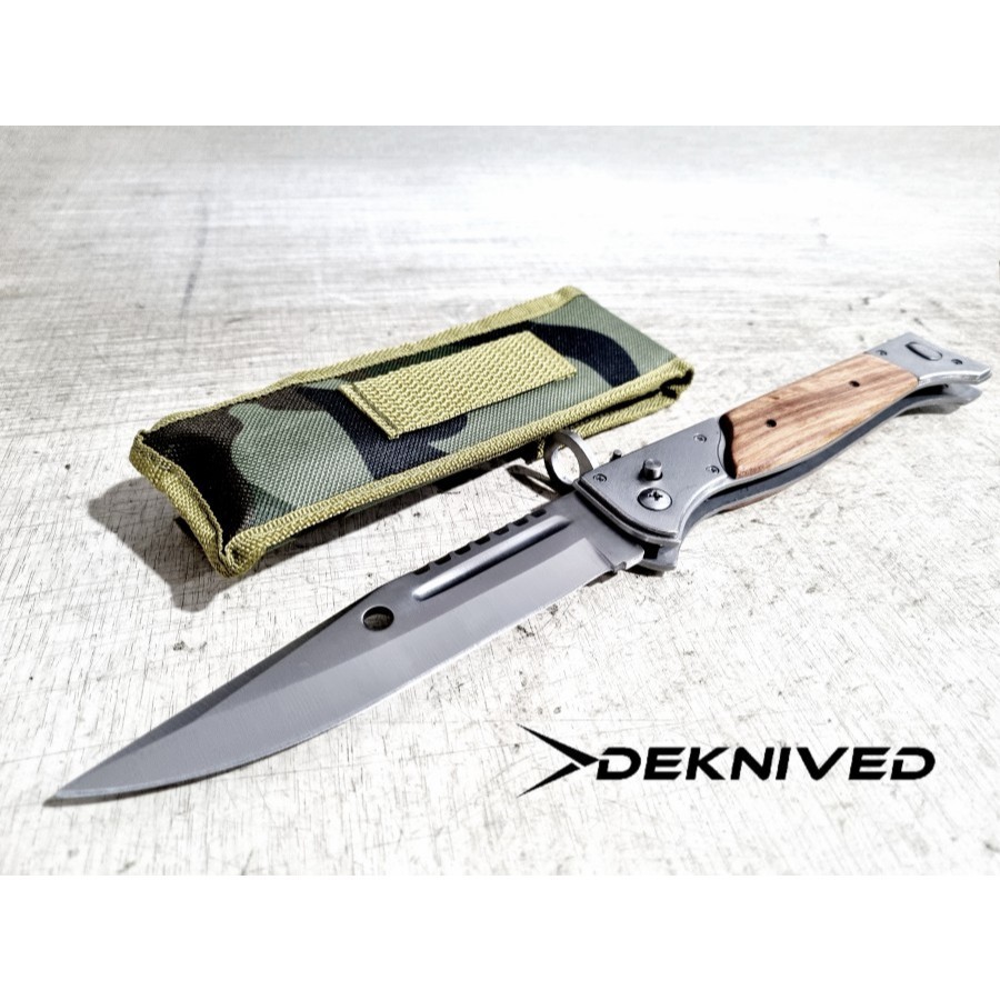 AT52YW Pisau Survival Lipat Baja Outdoor Besar 14 Inch Automatic Knife " Deknived "