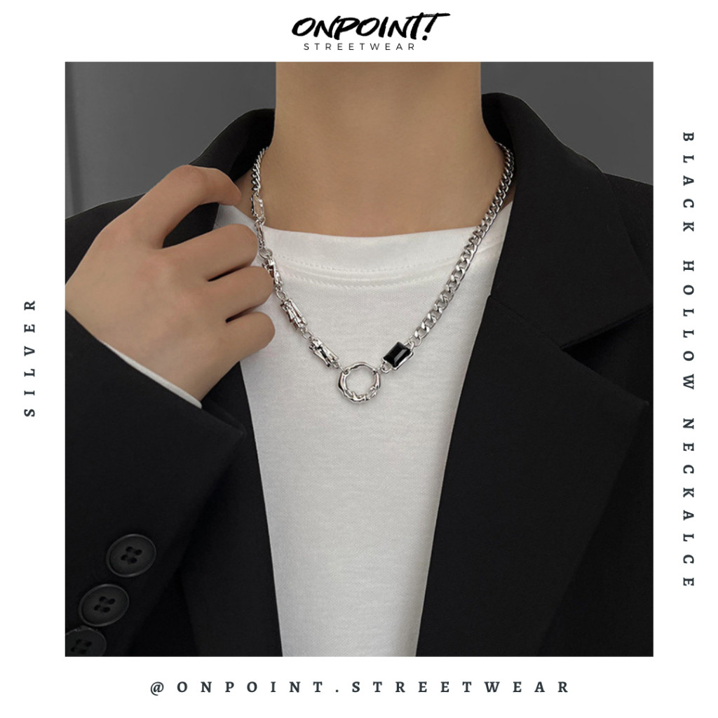Black Hollow Necklace - kalung pria aksesoris pria fashion silver korea streetwear kalung necklace p