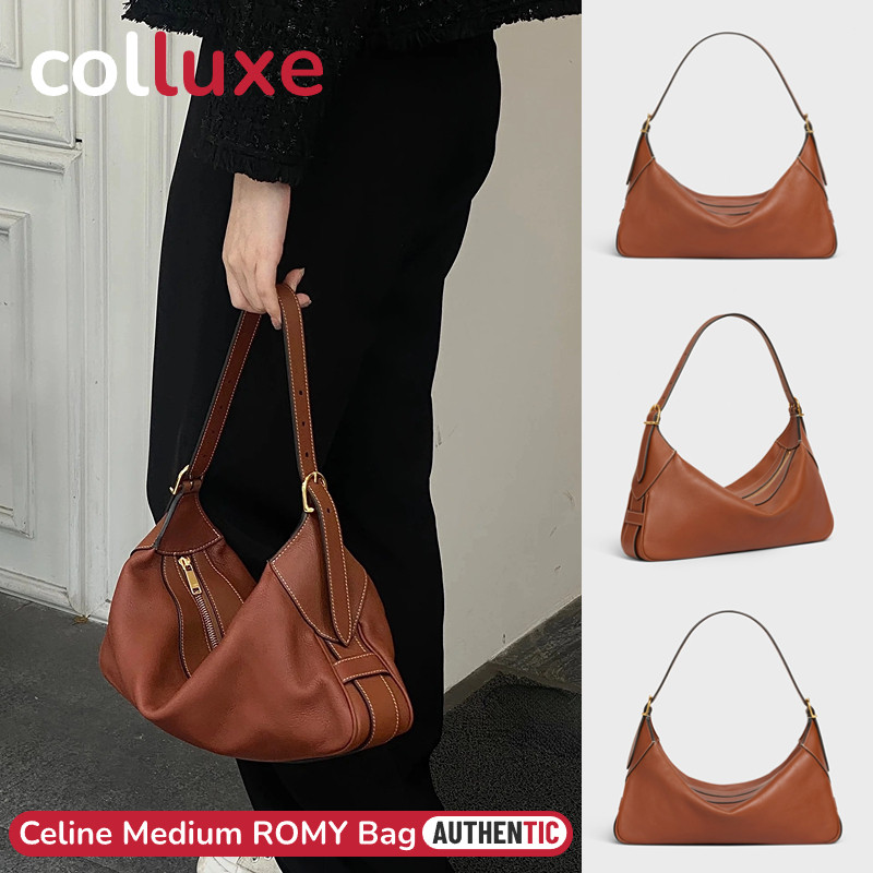 Celine ROMY bag, medium size, soft calf leather, tan, 36cm Hobo Bag women's shoulder bag