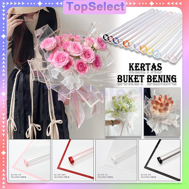 

Kertas Buket Bening 58x58 cm /Kertas Bungkus Buket Bunga Transparan/Flower Wrapping Paper Clear Transparant /Kertas Buket Bunga Transparent Gold Frame /Flower Wrapping Transparan Warna Kertas