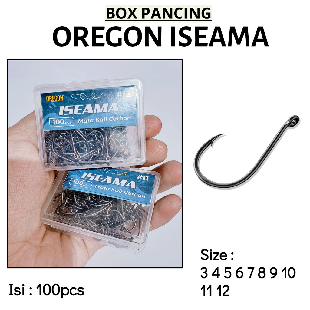 Oregon Iseama Isi 100pcs Mata Kail Pancing Box Japan Quality Mix Carbon Steel Hooks Isi 100 Pcs Supe
