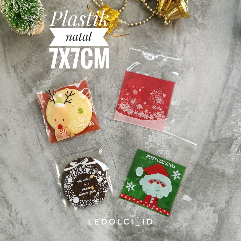 

PLASTIK COOKIES KANTONG BISKUIT NATAL CHRISTMAS DG PEREKAT 7X7 CM