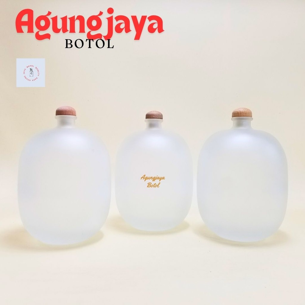Botol Kaca 1500 ml Telur Clear Tutup Wood / Botol Juice Kaca / Botol Kopi  /Botol Kaca Cair / Yk