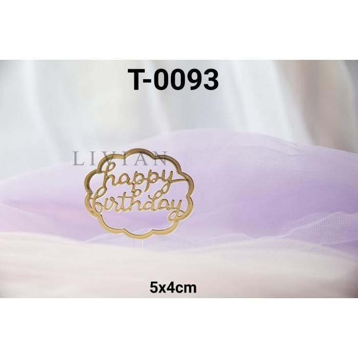

lv T-0093 Cake Topper Hiasan Kue Tulisan Happy Birthday Frame Awan Emas
