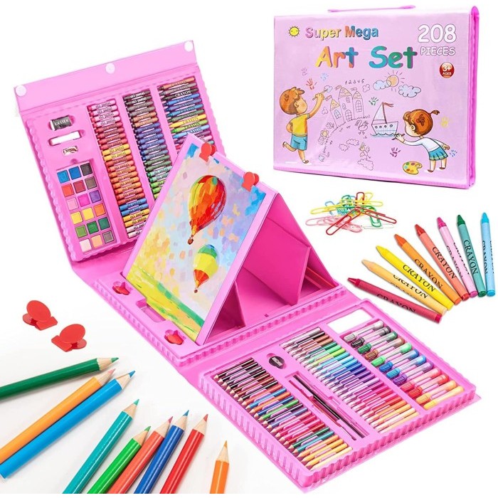 

Super Mega Art Set Alat Gambar Tulis Anak Crayon Pensil Warna 208 Pcs - Merah Muda