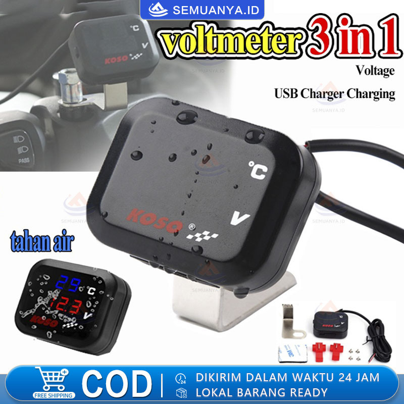 Z4i Volt Meter Koso 3 in 1/Voltmeter 3 in 1 Koso Usb Anti Air Original/Voltmeter 3in1 Charger USB