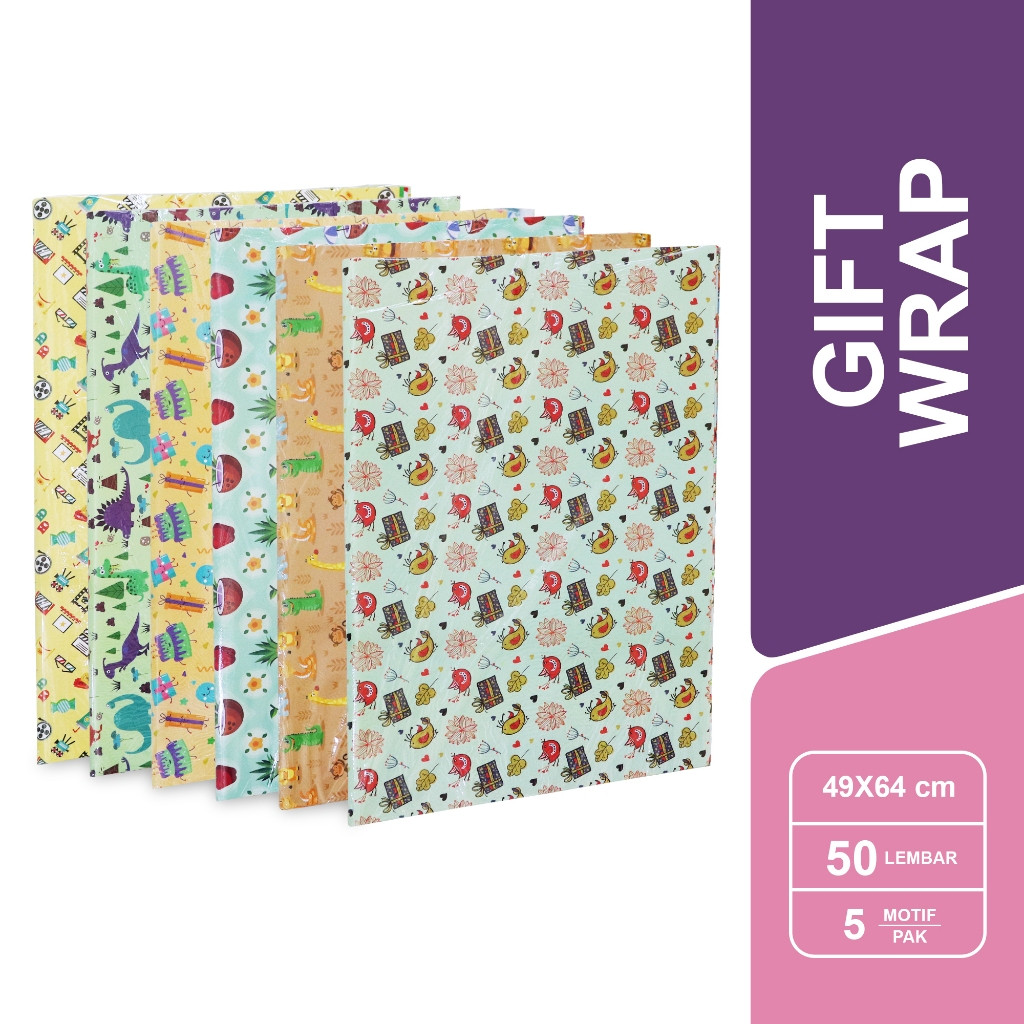 

[BMS Stationery Bekasi] SIDU Kertas Kado Glossy Bermotif 1 Pack isi 50 Lembar - SDU GW AP