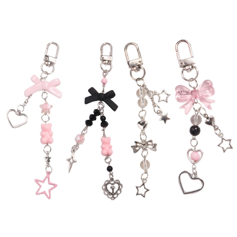 

Fashionable Bear Keychain Handmade Butterfly Knot Keyring Heart Bowknot Keyring Pendant Versatile Star Phone Accessory