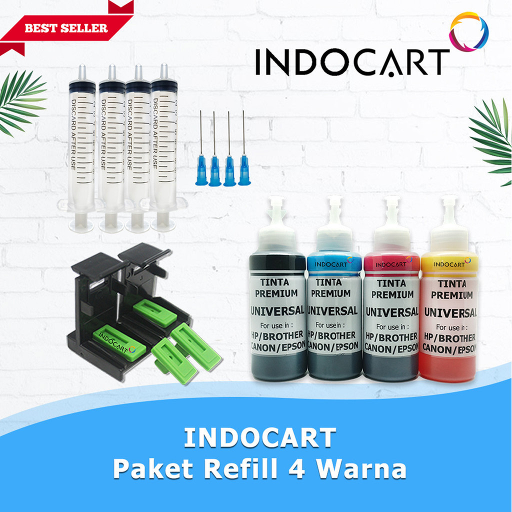 INDOCART Paket Tinta Refill Untuk Printer HP Canon Plus Clip
