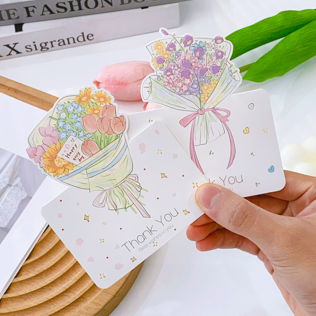

8pcs/pack Portable Cute Flower Thank You Card Invitation Message Envelope Birthday Greeting Card For Mother's Day Gift Cards