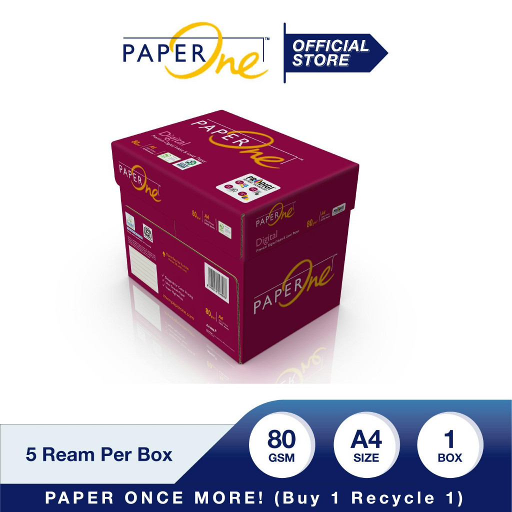 

PaperOne Kertas A4 80gr Digital Carbon Neutral 1 Box (2500 lembar) Kertas HVS