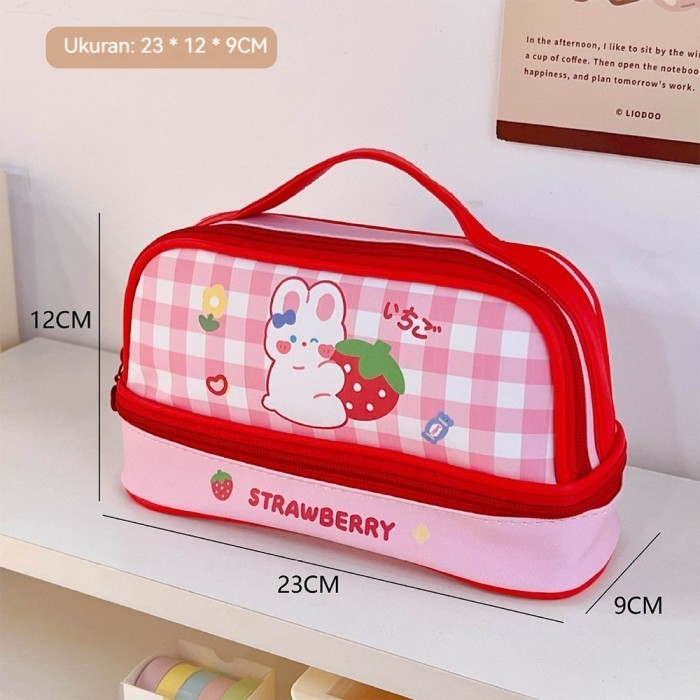 

[Promo] Large Capacity Kawaii Pencil Cases flip Pencil Bag Pouch Holder Box - Merah
