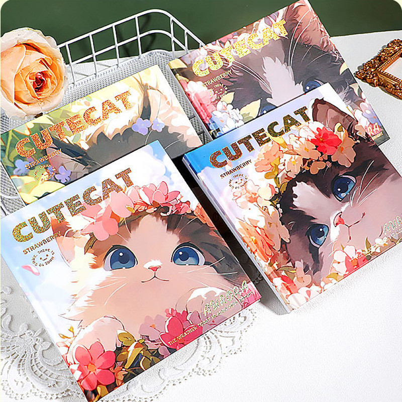 

Cute Cat Square Notebook Full Color Page Cute Kitten Illustration Hardcover Diary Student Notepad