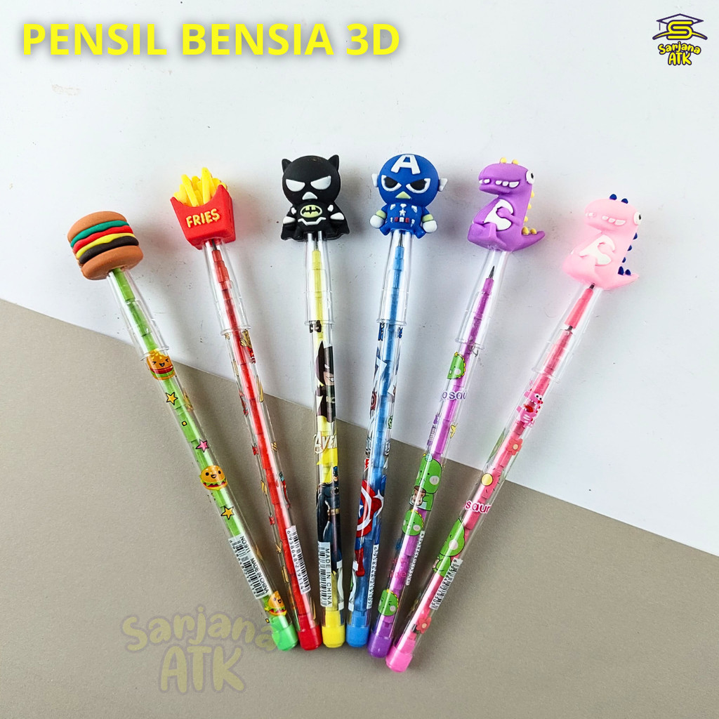 

Pensil Bensia Susun Cabut 3D / Pensil Bensia Karakter Snack Dino 911, 902, 950