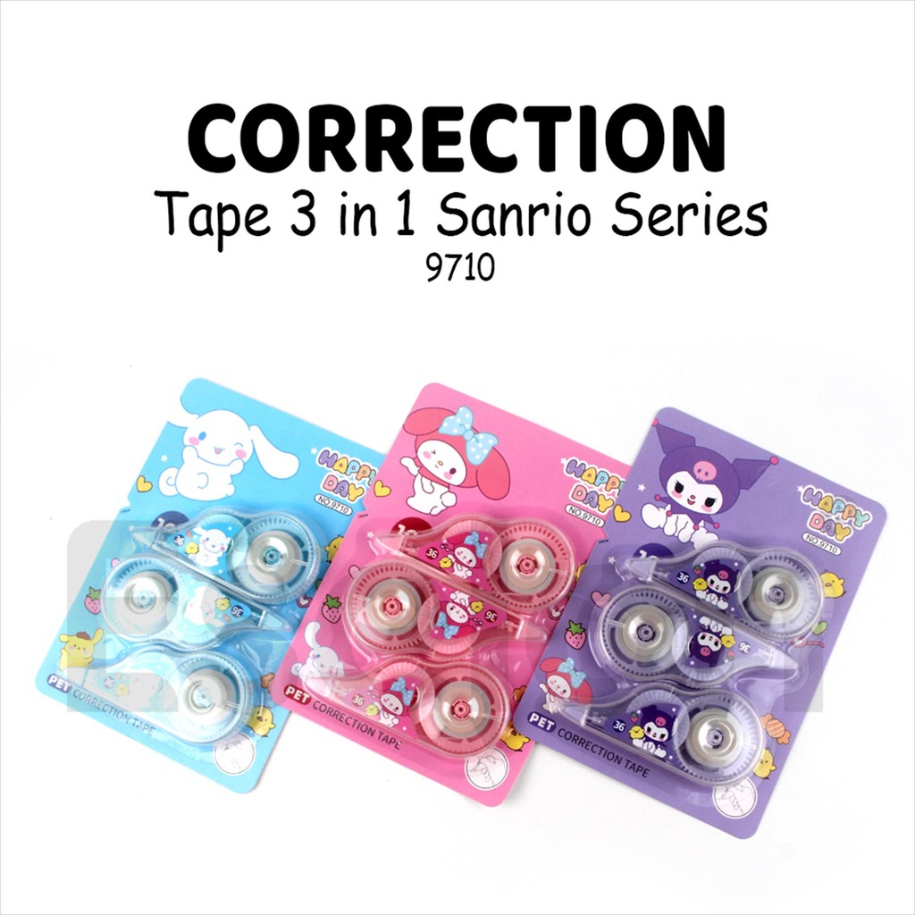 

[ES.JKT] 3pcs Correction Tape 9710 SANRIO / Correction tape set Fancy