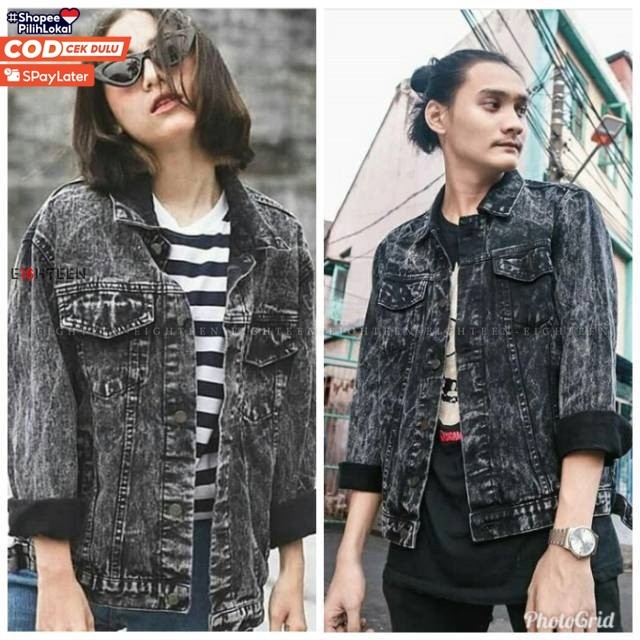 [TERMURAH] JAKET JEANS OVERSIZE PRIA WANITA SNOWBLACK SENWASH BLACK BLUE SANDWASH ORIGINAL TRUCKER