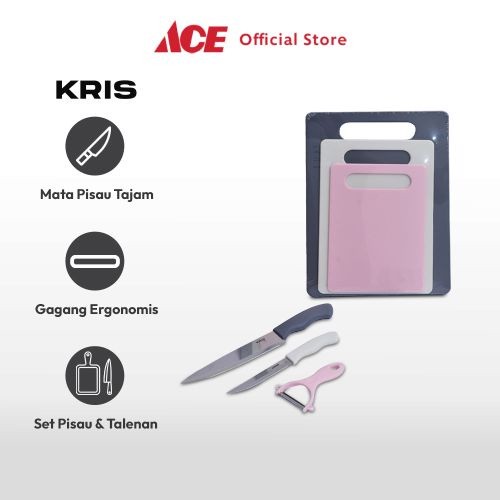 Ace Kris Set 6 Pcs Pisau Dapur Dengan Talenan - Ungu Lavender Cooking Utensils Set Peralatan Memasak