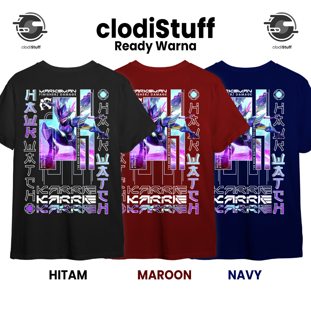 Kaos KARRIE HAWKWATCH Lengan Pendek Hitam Combed 30s Skin EPIC MM Mobile Legends ML MLBB Distro