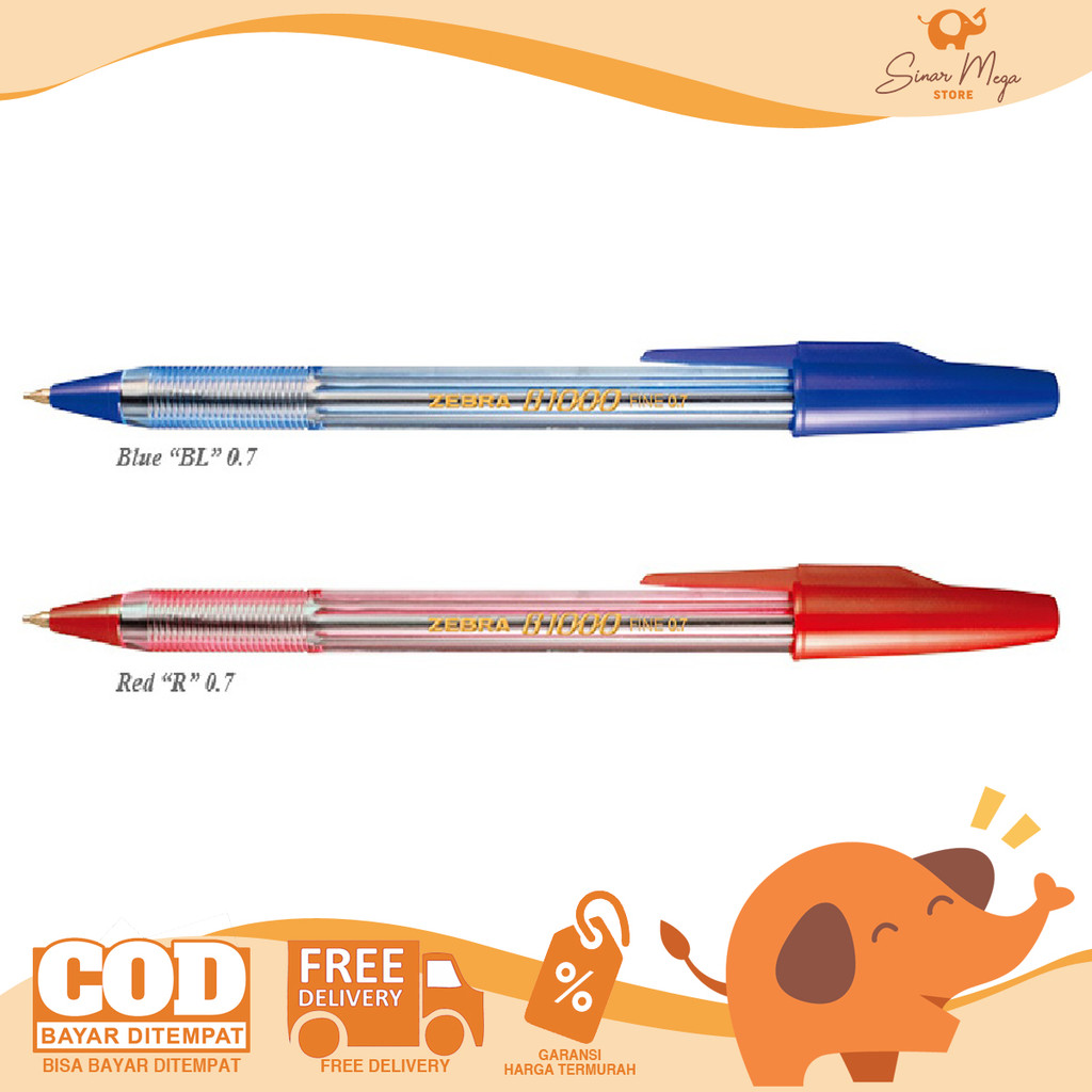 

Zebra Pulpen B-1000 Fine 0.7mm - Ball Pen Bolpoin SATUAN Blue / Red