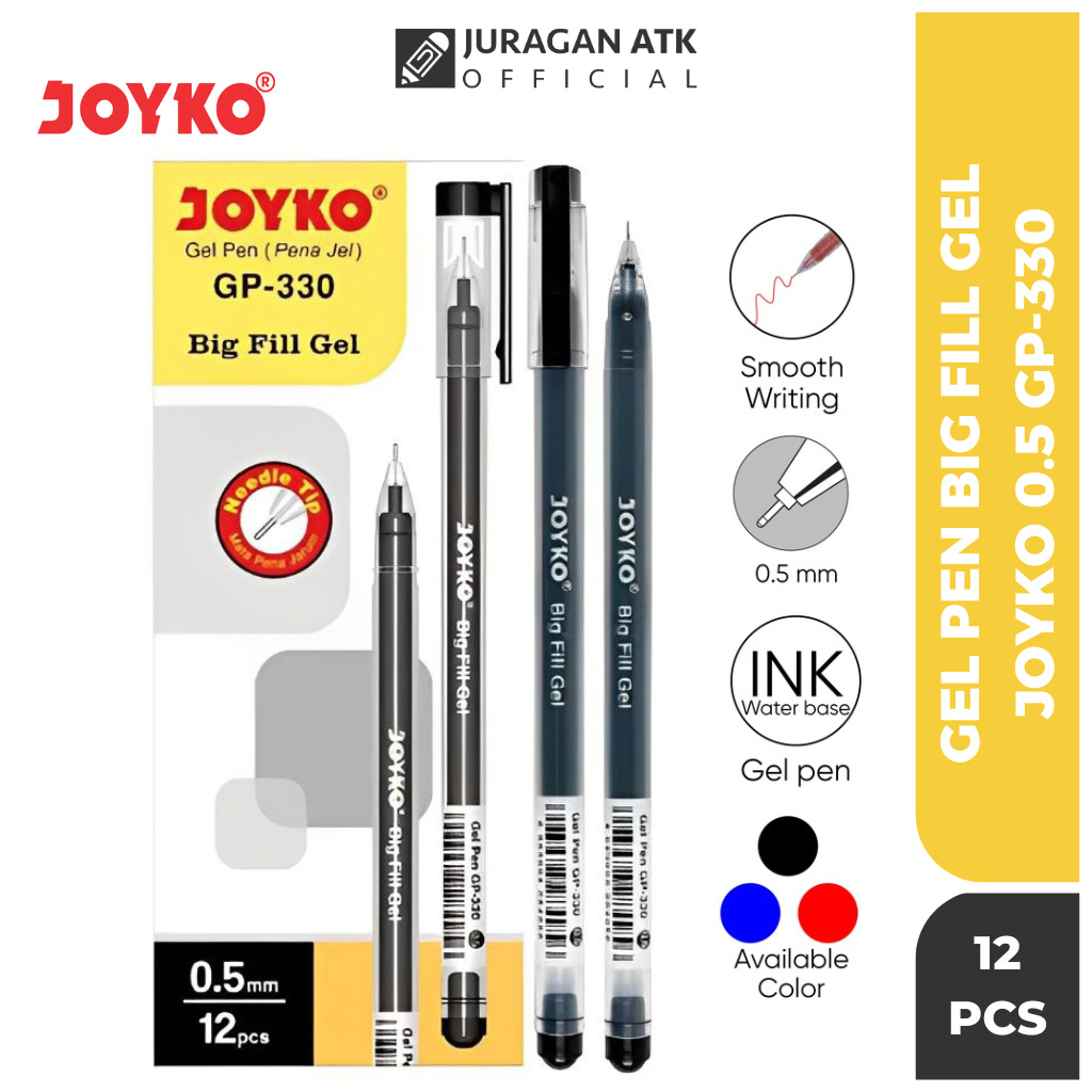 

( 12Pcs ) Pulpen Gel Pen Joyko Big Fill Gel 0.5mm / Bolpoin Pena Gel Joyko GP-330