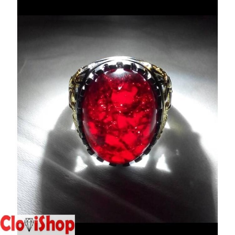 Cincin Titanium Batu Akik Pecah Seribu Merah Siem Atau Siam Medium Size HQ