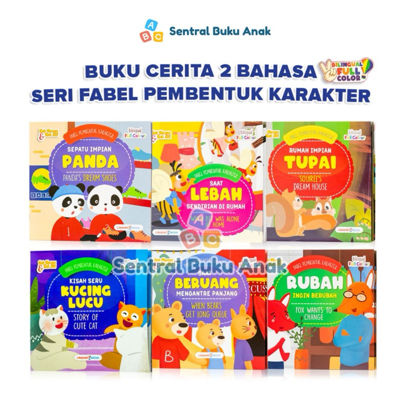 

Buku Cerita Anak Bergambar / Buku Dongeng Anak Bergambar Bilingual Fabel Pembentuk Karakter Impian Panda Tupai Lebah Sendirian Beruang Antre Rubah Berubah