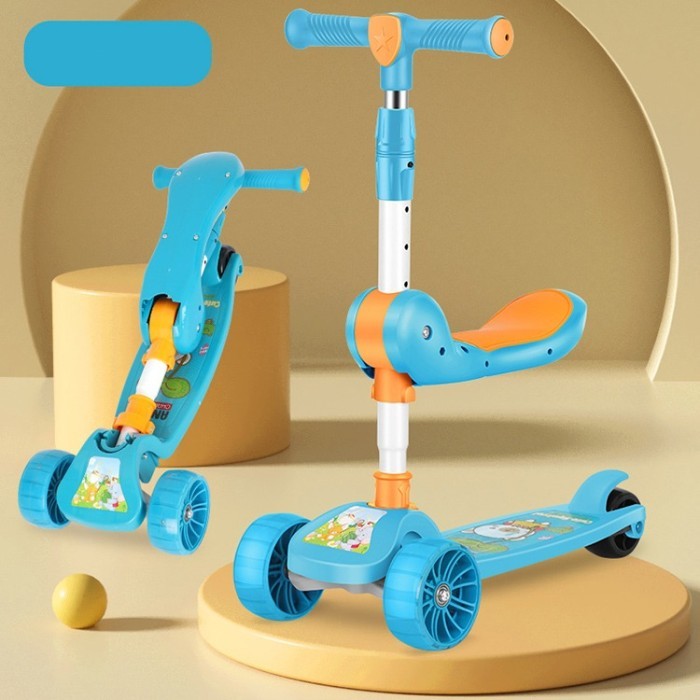 Mainan Anak Skuter Otoped Sepeda Duduk 3 Roda 2in1 2 in 1 Scooter Duduk Music Roda Led Menyala Ketika Berputar SIT AND RIDE Hadiah Anak 2 3 4 5 6 7 Tahun Latihan Keseimbangan Kaki