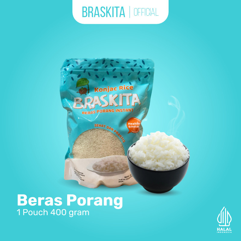 

Braskita Beras Porang Pouch 400 Gram / Beras Instan / Beras cepat saji Terlasris Masa Kini