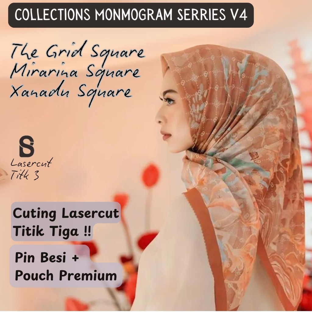 Monogram Buttonscarves Hijab Series V4| Kerudung Segi Empat Motif Terbaru | jilbab Buttonscarves kw