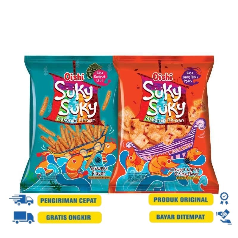 

Oishi Suky Suky 60gr - Stick Suky-Suky Seaweed Rumput Laut / Sweet & Spicy Shrimp