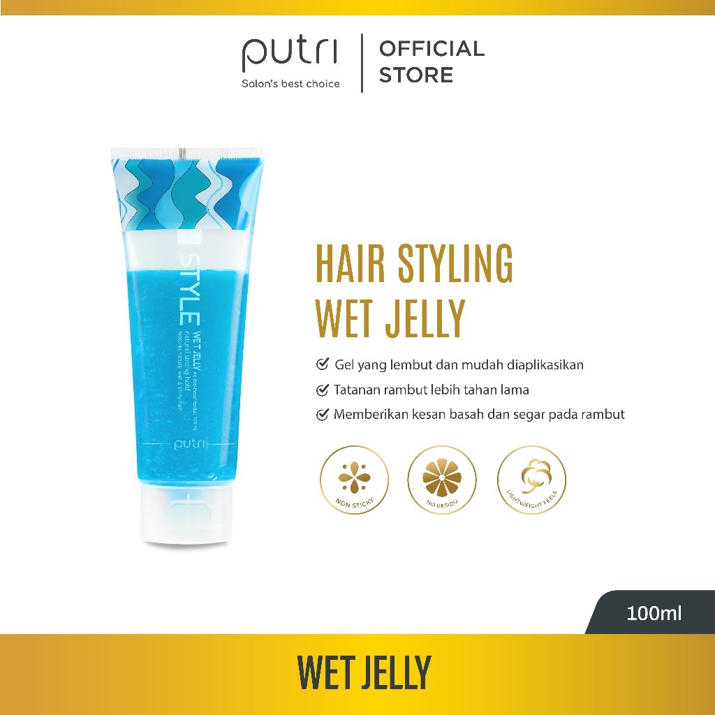 Putri Style Wet Jelly 100mL – Gel Rambut Basah & Tahan Lama | Styling Rambut Anti Lepek | Tanpa Resi