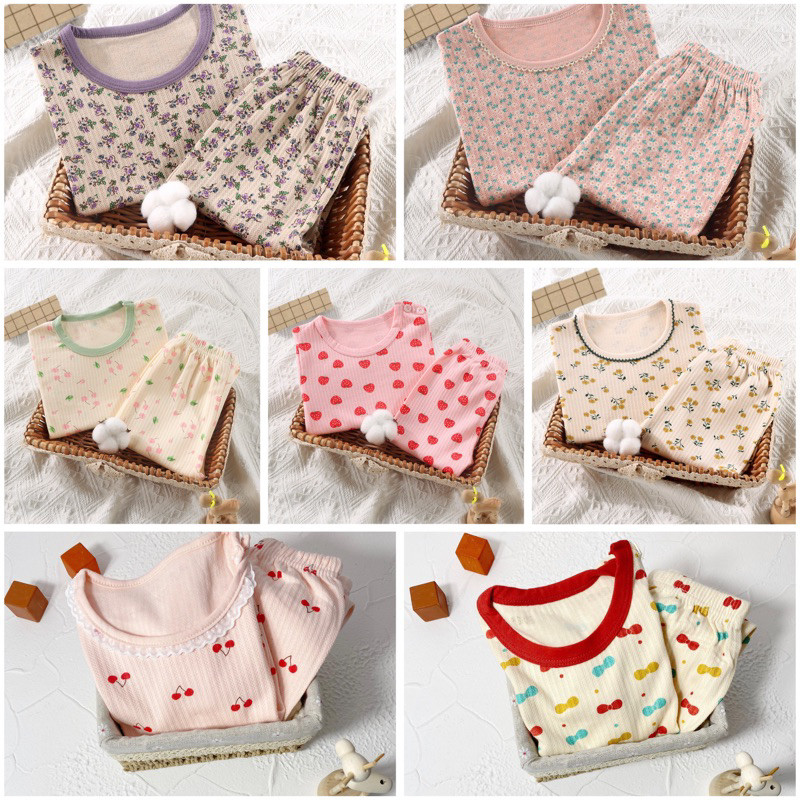 [MICK & JO] Baju Tidur Anak Setelan Piyama Bayi Set Lengan Panjang Bahan Lembut Piyama Motif Daun Pi