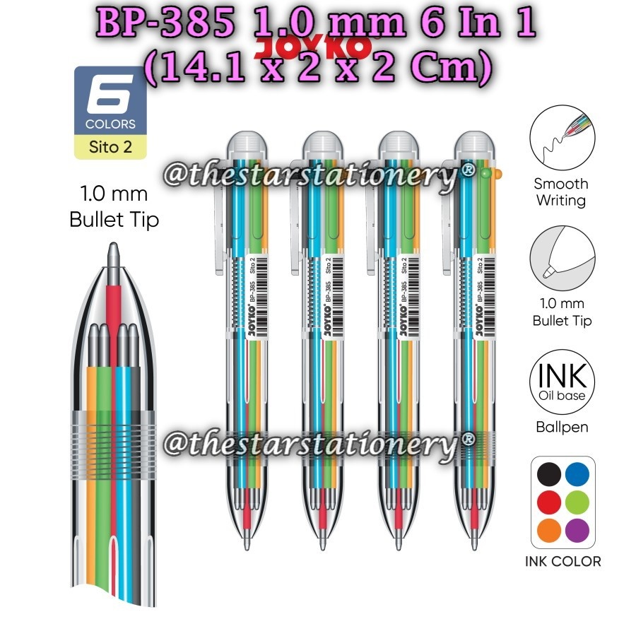 

(1 Biji) GROSIR Bolpen Joyko BP-385 Sito 2 1.0 mm 6 Warna Colors / Pulpen Pena Joyko BP-385