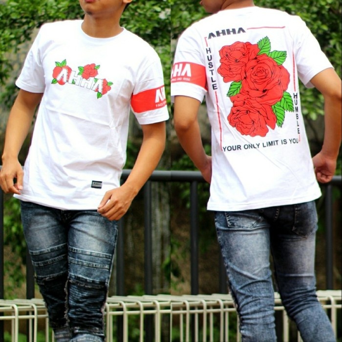 ✨LARIS✨ -Hoodie Sweater Kaos AHHA Rose Mawar Warna Putih Buruan Order Tar Kehab