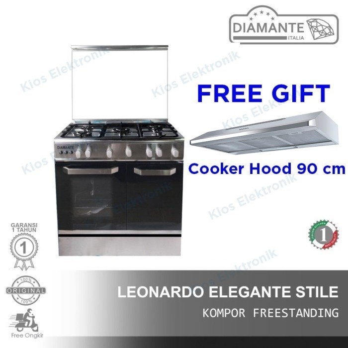 Kompor Freestanding Diamante LEONARDO ELEGANTE STILE 90 cm - Stainless Steel