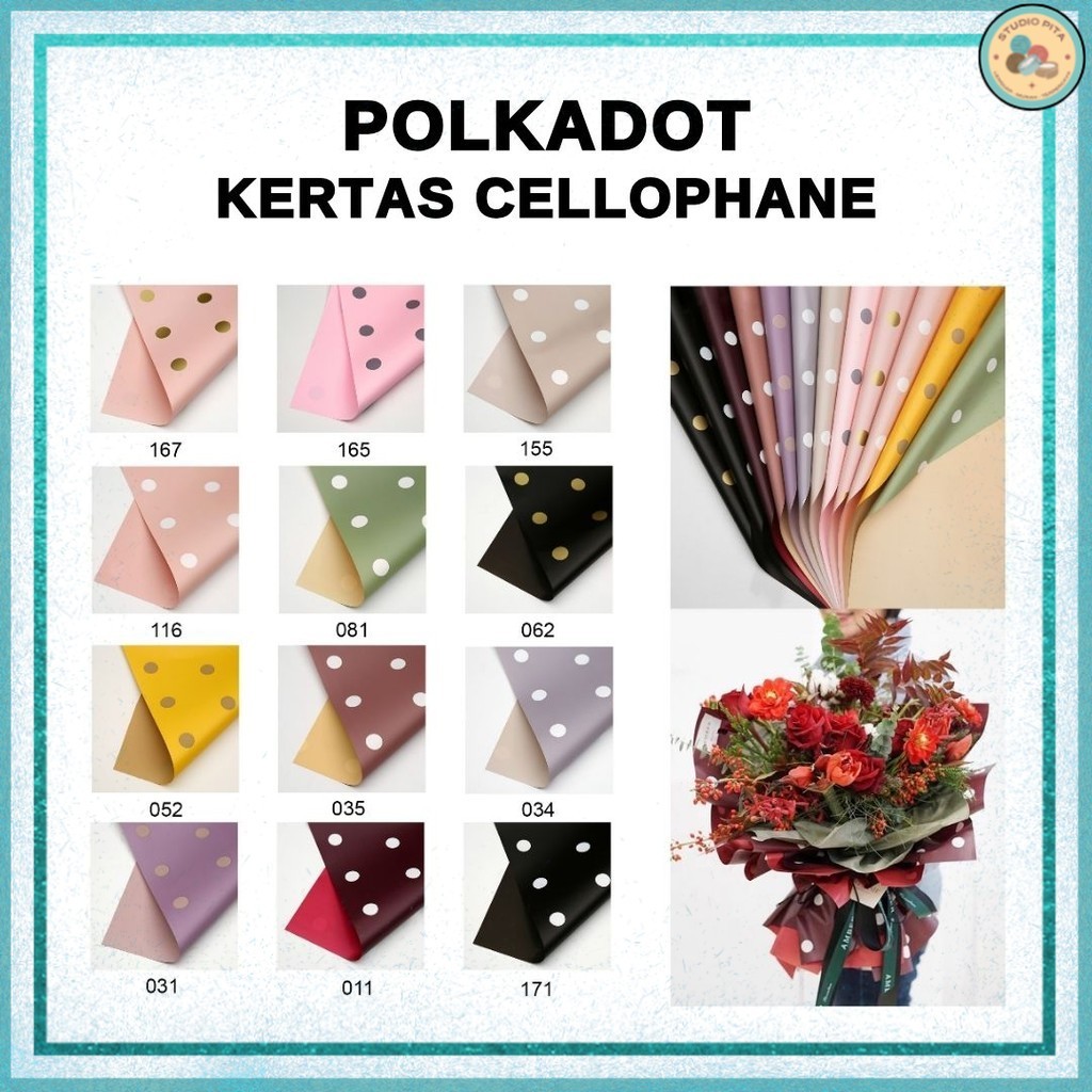 

(5 LEMBAR) Flower Wrapping POLKADOT Cellophane / Kertas Buket Bunga