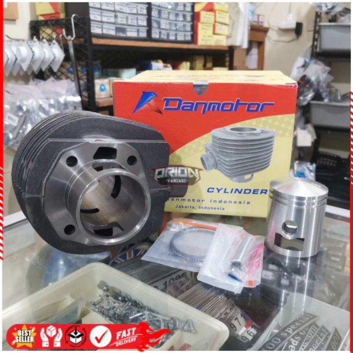 orion cylinder blok mesin let 2 set piston Ori Danmotor vespa super VBB
