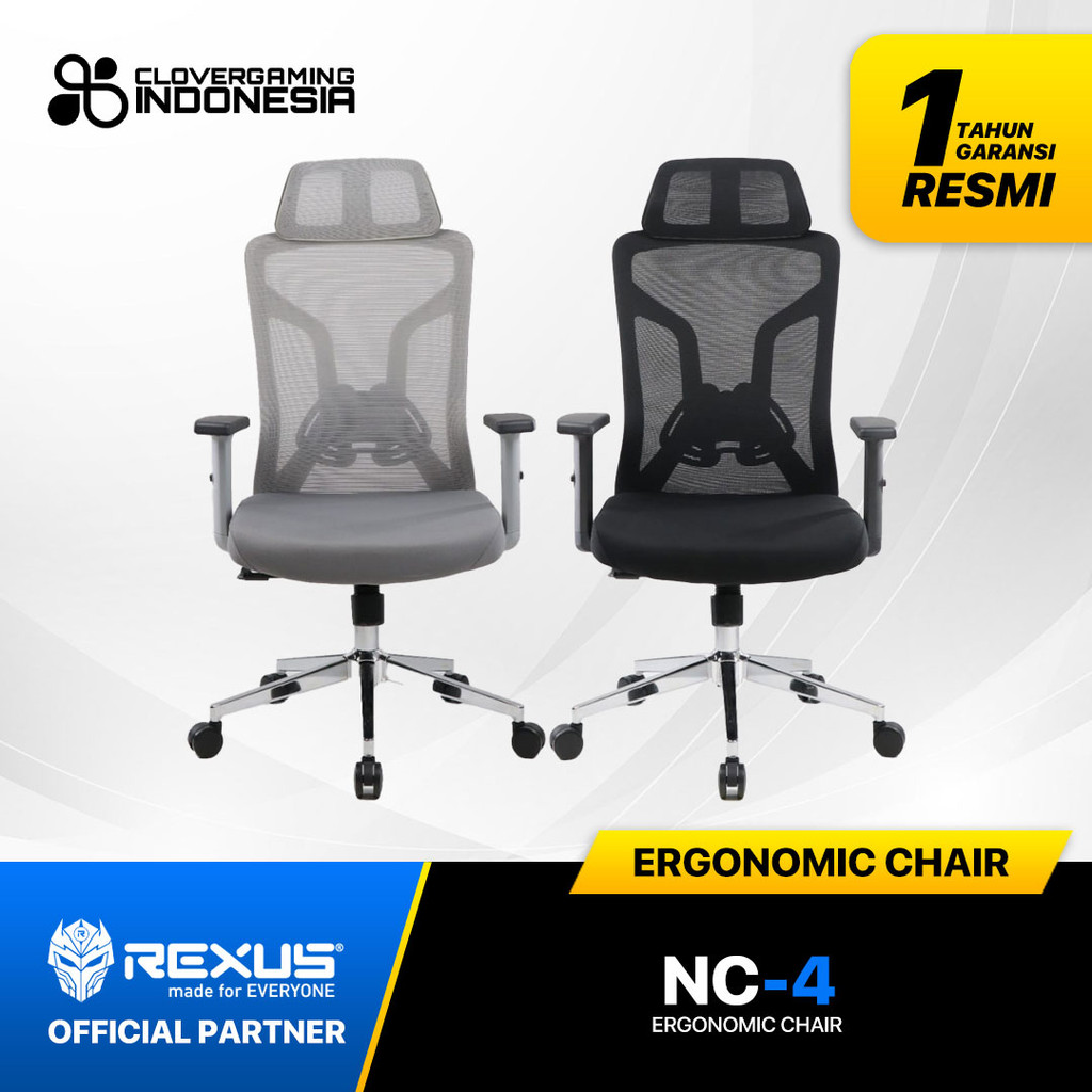 Rexus NC4 NC-4 Ergonomic Office Chair Kursi Kantor Ergo Adjustable Armrest Headrest NC 4 Ergonomis