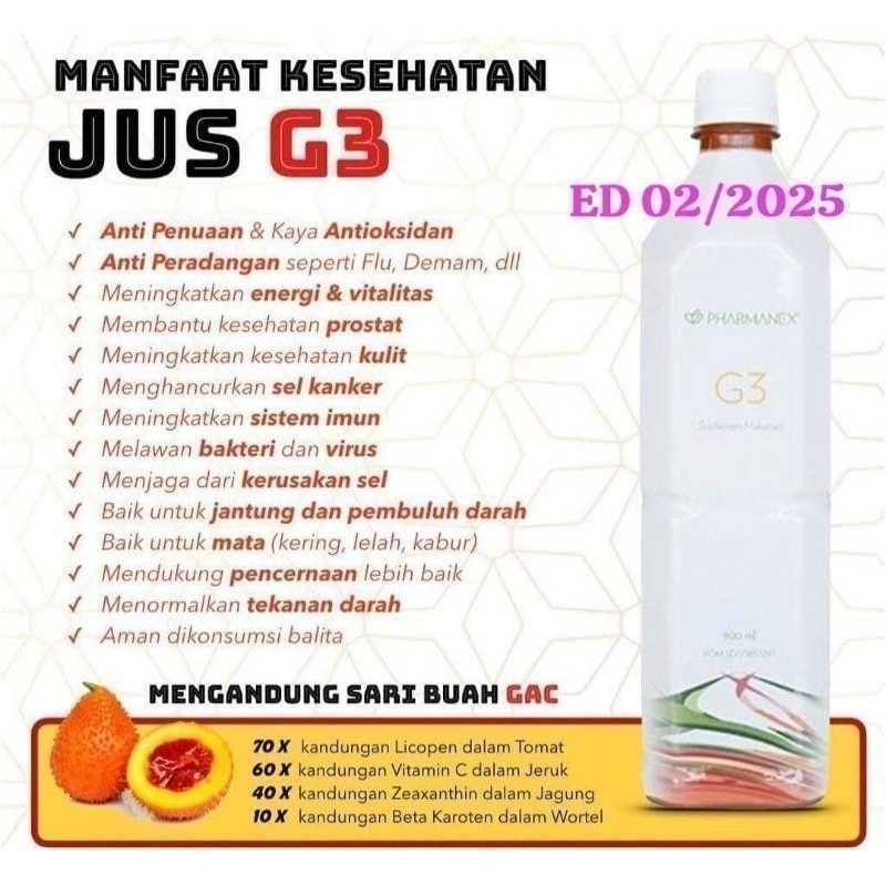 

1 Botol jus kesehatan juice ® G3 ® ED 02/2025