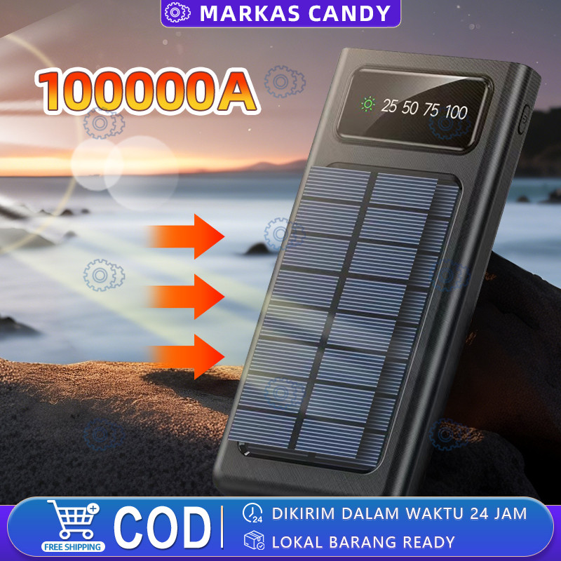 50000/100000 mAh Powerbank Robot Power Bank Solar Cell Tenaga Surya Portable Led Indikator Multifung
