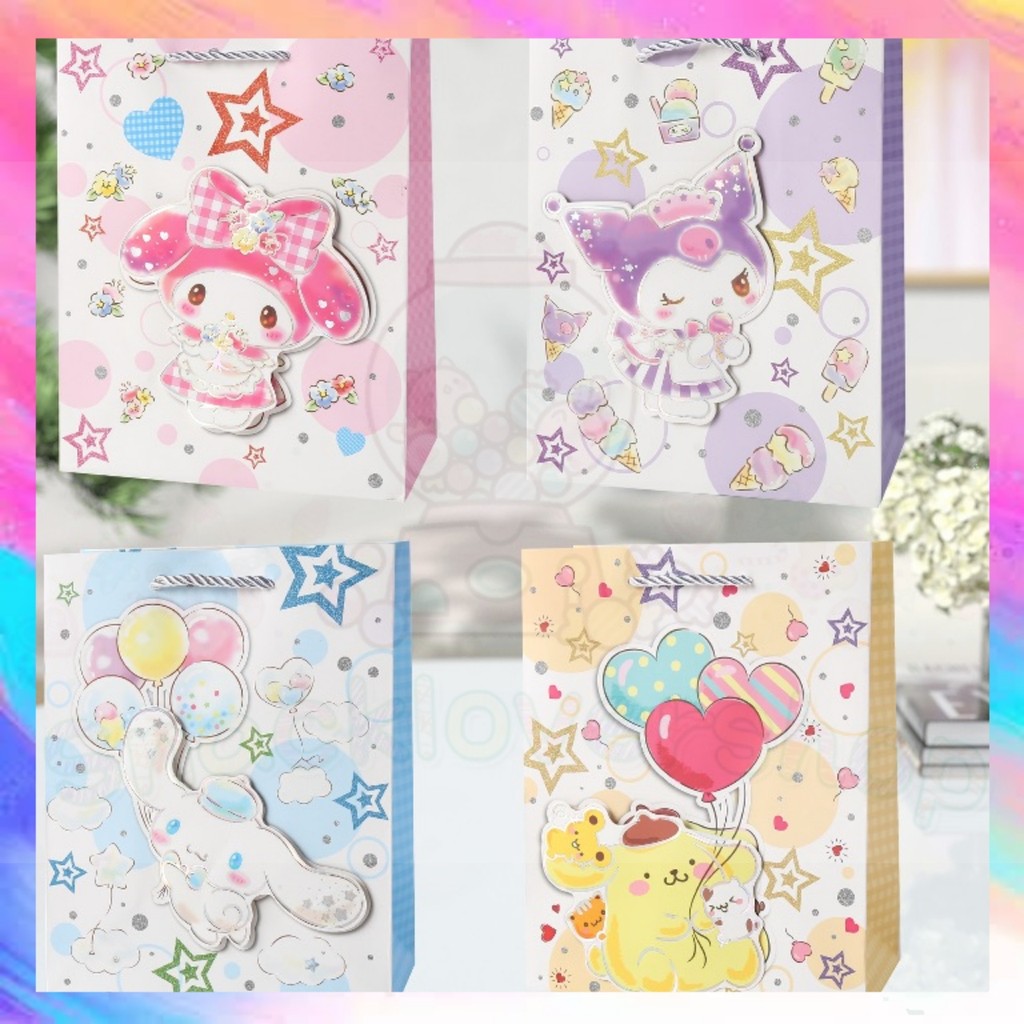 

Paper Bag Gift Cute Hadiah Premium 3d Silver Line Motif Sanrio Kuromi Melody Cinnamonroll