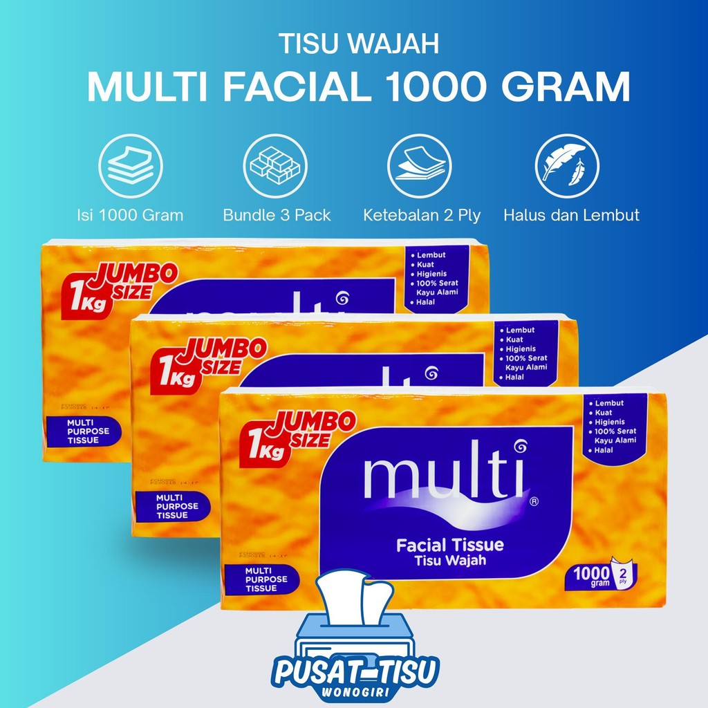 [ 3 PCS ] Tissue Multi Facial Tisu 1000 Gram - 2 PLY / Tisue Wajah JUMBO Size 1 Kg Lebih Hemat