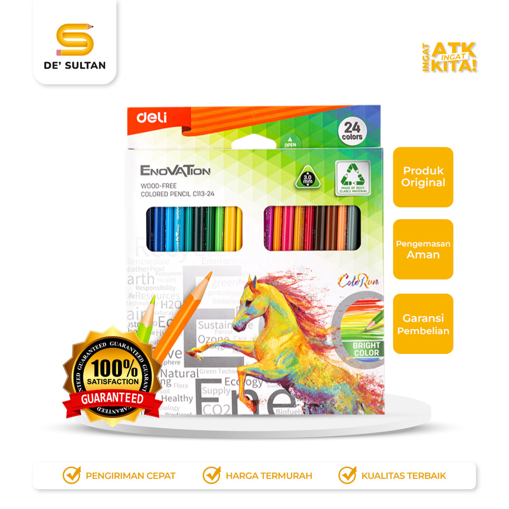 

DELI PENSIL WARNA/ COLORED PENCIL WOOD-FREE 24 (ASSORTED COLOR) EC113-24 (1SET)