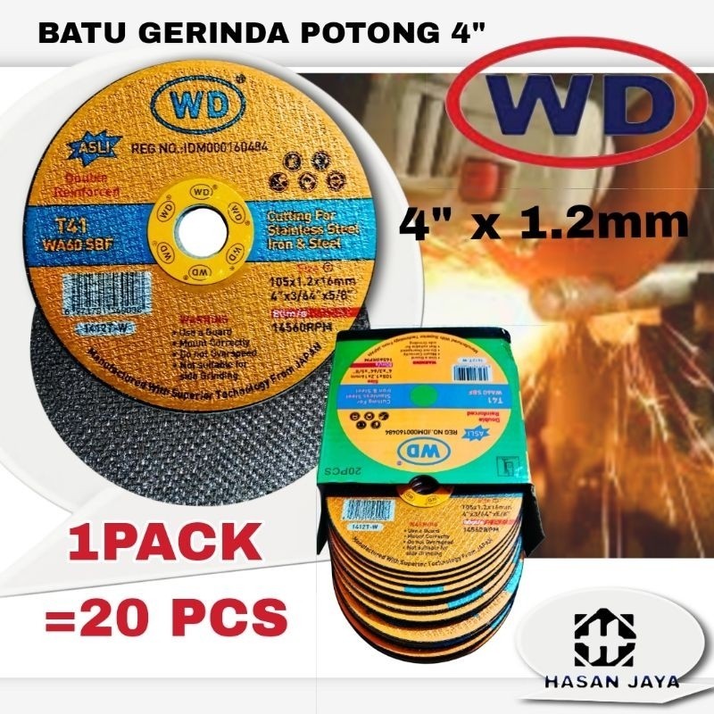 PROMO WD Potong Gerinda 4" Inci 1Kotak 20 Pcs