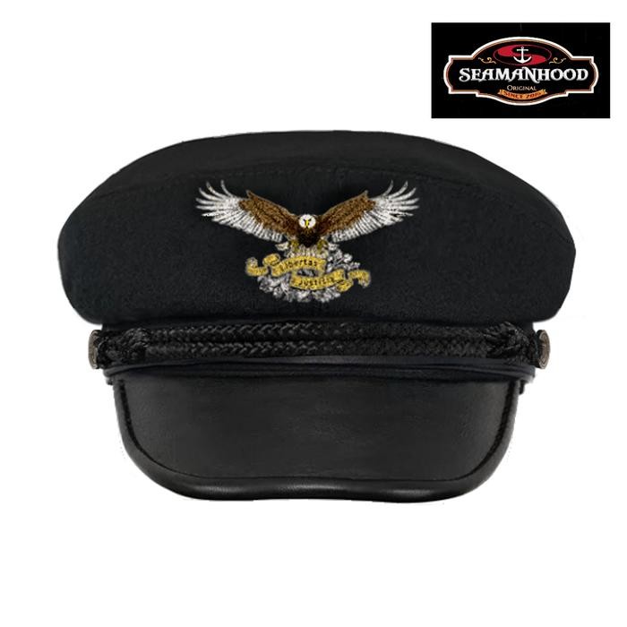 Topi Fiddler Hat Vintage Pria Klasik Premium - Topi Kapten Pelaut - Sailor Cap Wool Kombinasi Kulit 