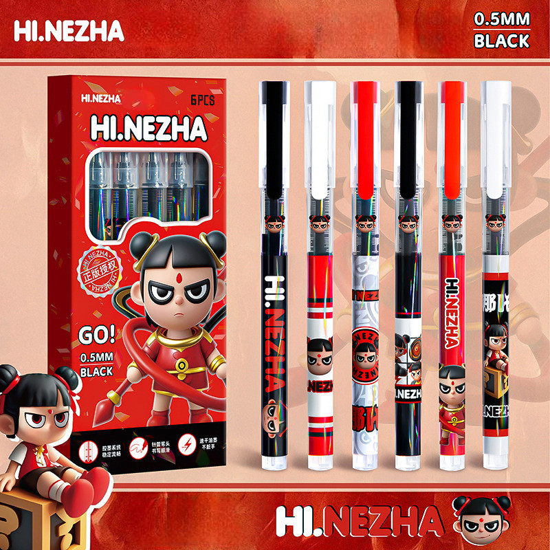 

davedesign #ST181 (1 BOX ISI 6 PCS PENA) PULPEN CAIR PREMIUM IMPORT KARAKTER KARTUN NEZHA VIRAL PENA TINTA HITAM MEWAH TIP 0.5MM BOLPOINT LUCU UNIK ANAK SEKOLAH SD SMP SMA SMK ALAT TULIS KANTOR