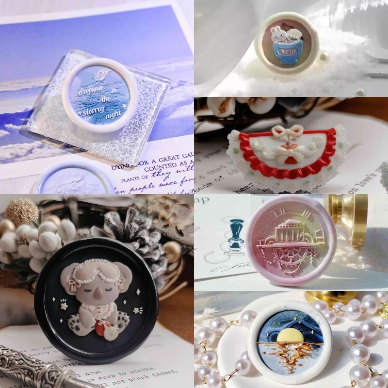 

2025 New Fire Lacquer Seal Multi-Layer Finely Carved Seal Head With Irregular Relief Copper Head Envelope Sealing Stamp Toy